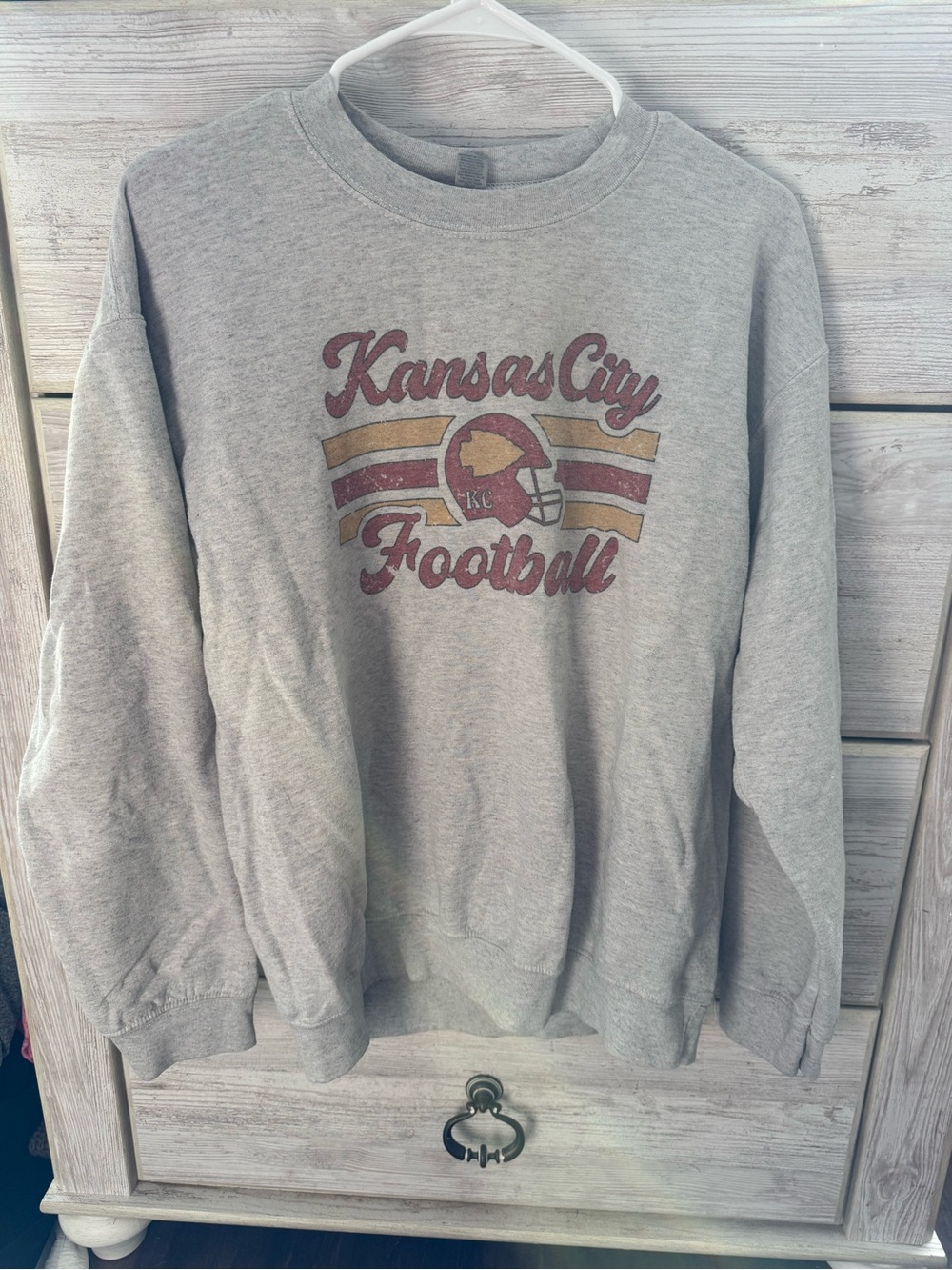 Gildan Gray Kansas City Football Crewneck Sweatshirt with Maroon & Gold Graphic